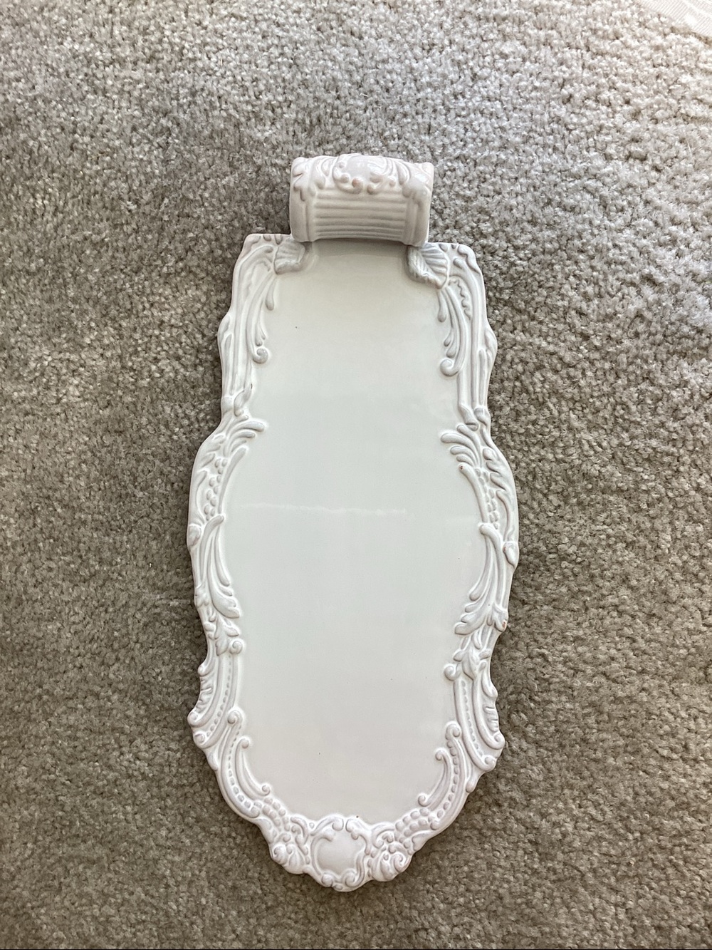 Ornate White Porcelain Tray with Scroll Detail